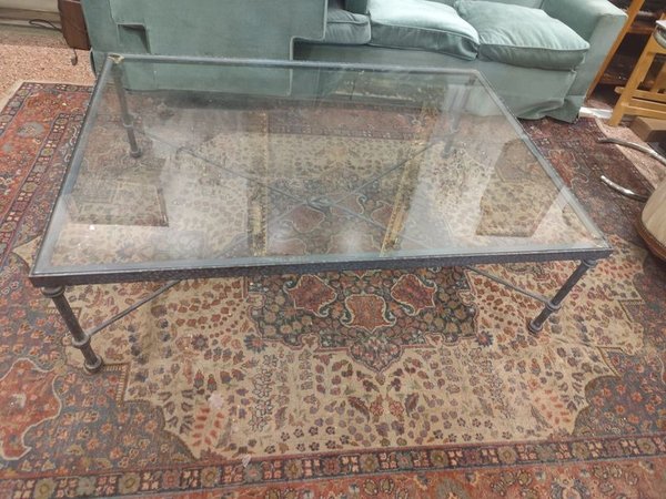 Mesa de hierro patina azul con cristal de 10 mm - imagen 3