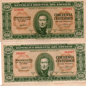 Lote siguiente: Billetes de 50 Centésimos de Uruguay - República Oriental del Uruguay