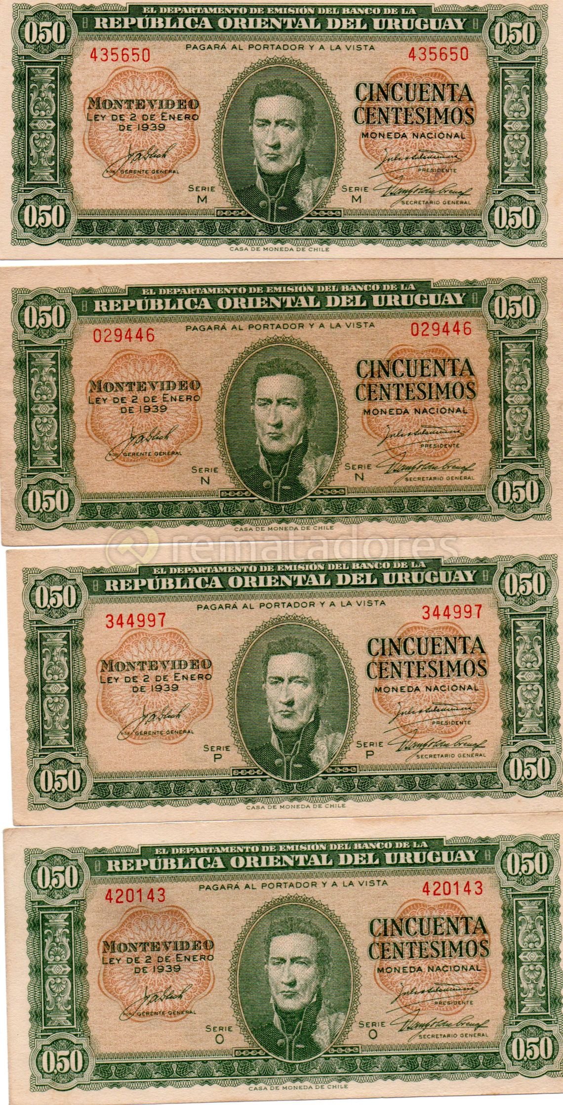 Billetes de 50 Centésimos de Uruguay - República Oriental del Uruguay