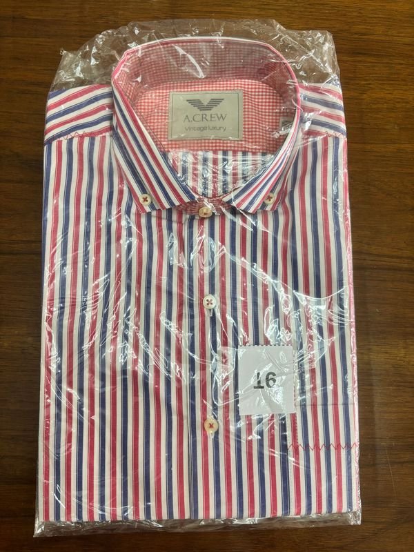 Camisa A.Crew Vintage Luxury Talle M Rayada Roja, Blanca y Azul - imagen 1