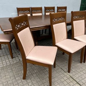 Juego de Comedor de Madera: Mesa Extensible y 10 Sillas Tapizadas Beige - imagen 19