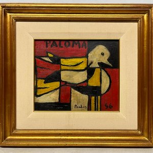 Pintura "Paloma" de Manuel Pailos, Óleo sobre Cartón, 1956 - imagen 2