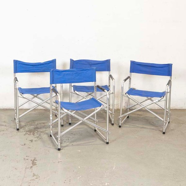 Juego de 4 Sillones Plegables de Aluminio con Lona Azul