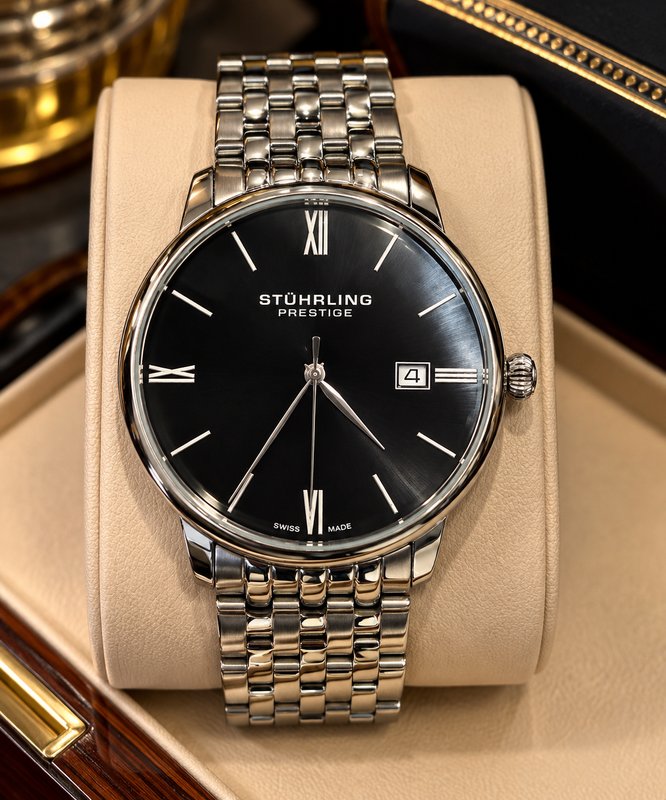 Reloj Stührling Prestige Swiss Made Acero Inoxidable Esfera Negra