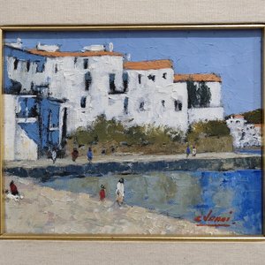 Óleo sobre Fibra "Costa Blanca" de Cesar Vanni con Marco Dorado - imagen 3