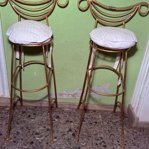 Elegantes Taburetes de Hierro Dorados con Asiento Blanco (Juego de 2) - imagen 4