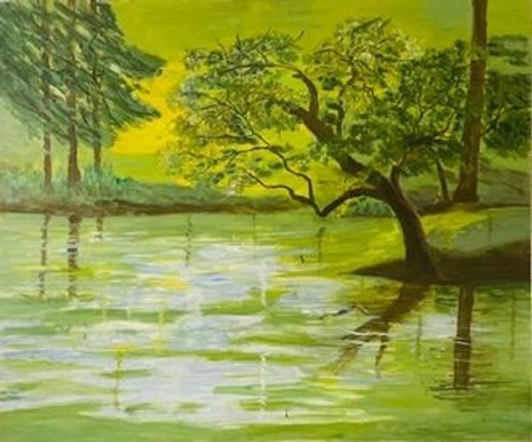 Pintura Paisaje con Reflejo en el Lago - imagen 1
