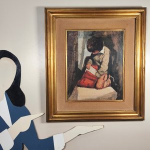 Ángel Tejera: Niño con mochila, acrílico sobre fibra, marco dorado - imagen 8