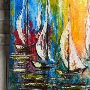 Pintura "Velero" al Óleo sobre Fibra por Carmen García Zorrilla de San Martín (75x55cm) - imagen 2