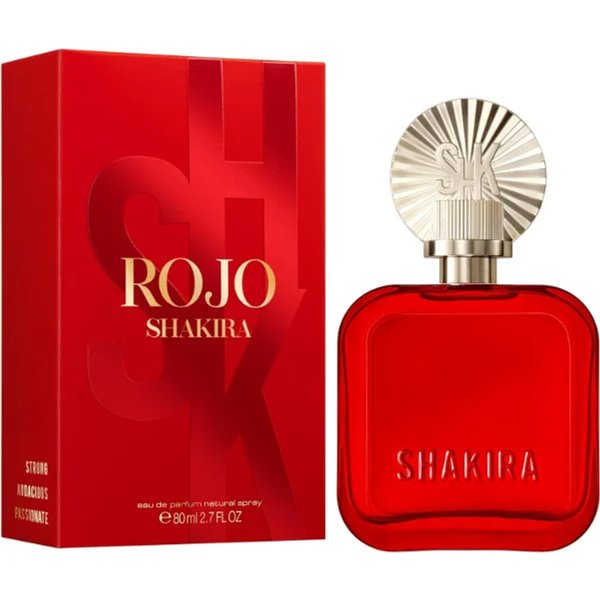 ROJO SHAKIRA 80 ML - Perfume en una botella roja con tapa de oro