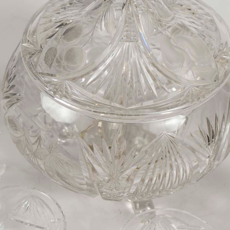 Ponchera de cristal tallado con cucharon y tazas - imagen 2