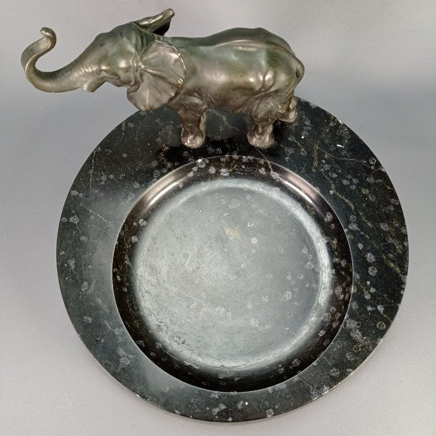 Figurita de elefante en metal con base de mármol - imagen 3
