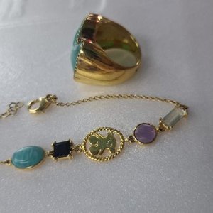 Anillo y Pulsera de Plata Dorada Vermeil con Piedras Semipreciosas - imagen 2