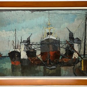 Óleo "Puerto Montevideo" de Juan Fernando Vieytes - 64 x 89 cm - imagen 2