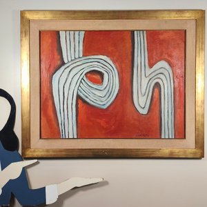 Mario Lorieto - Óleo Abstracto sobre Lienzo con Marco Dorado - imagen 7