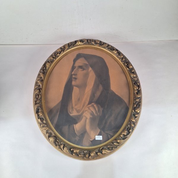 Lámina de la Virgen con Marco Oval Dorado