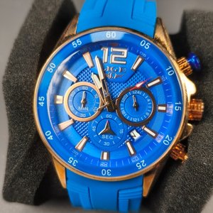 Reloj Lige Masculino Malla Azul Silicona, Caja Dorada - imagen 3