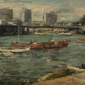 Oleo "Botes" de Dante Cola, 50 x 60 cm - imagen 1