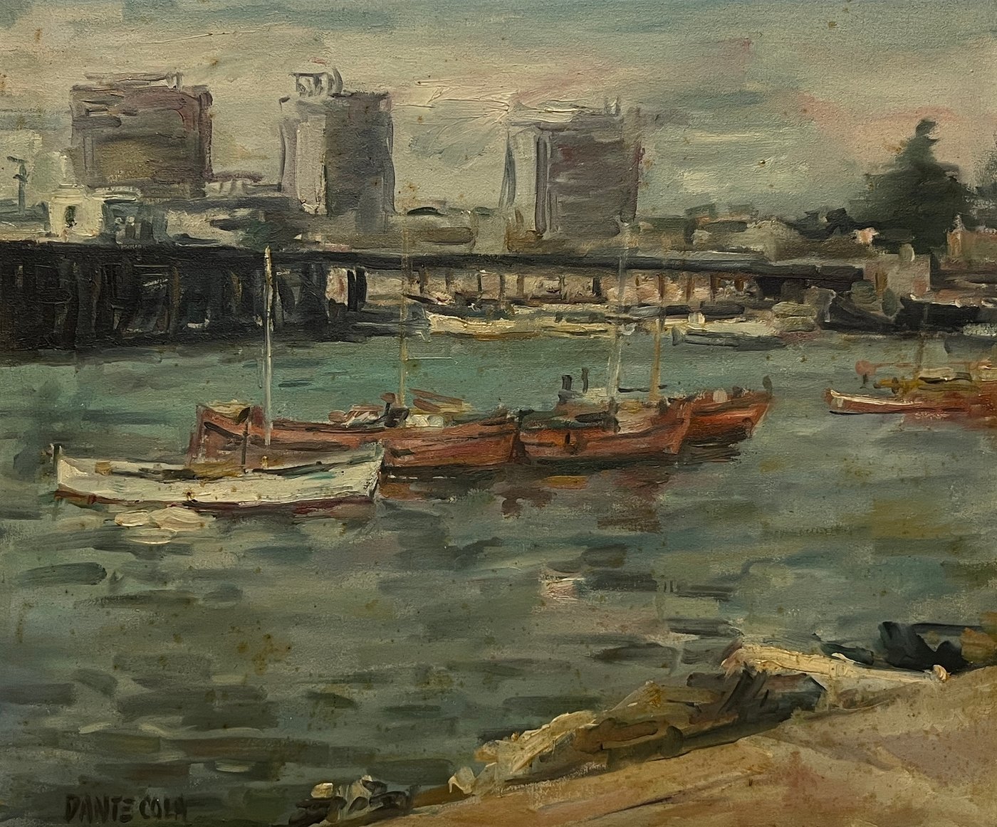 Oleo "Botes" de Dante Cola, 50 x 60 cm
