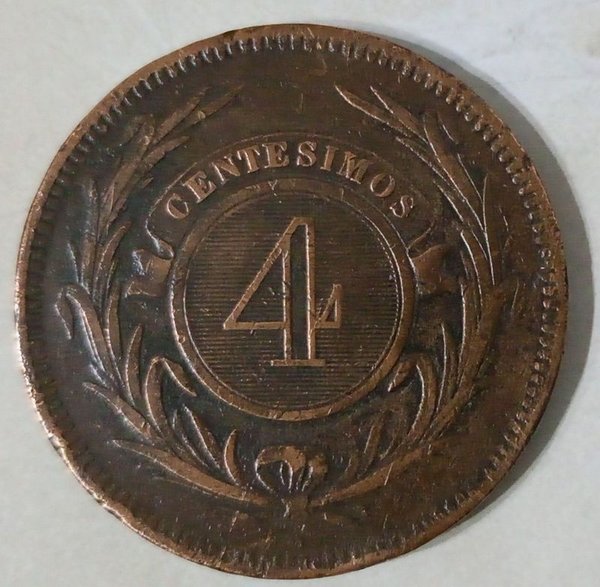 Moneda Uruguaya de 4 Centésimos - Año 1869 - imagen 1