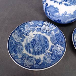 Azucarero con tapa y dos platos pequeños de té, cerámica inglesa Enoch Wood - imagen 3
