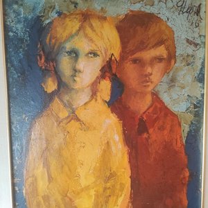 Óleo sobre tela "Niños" de Tejera, 1966 - imagen 2