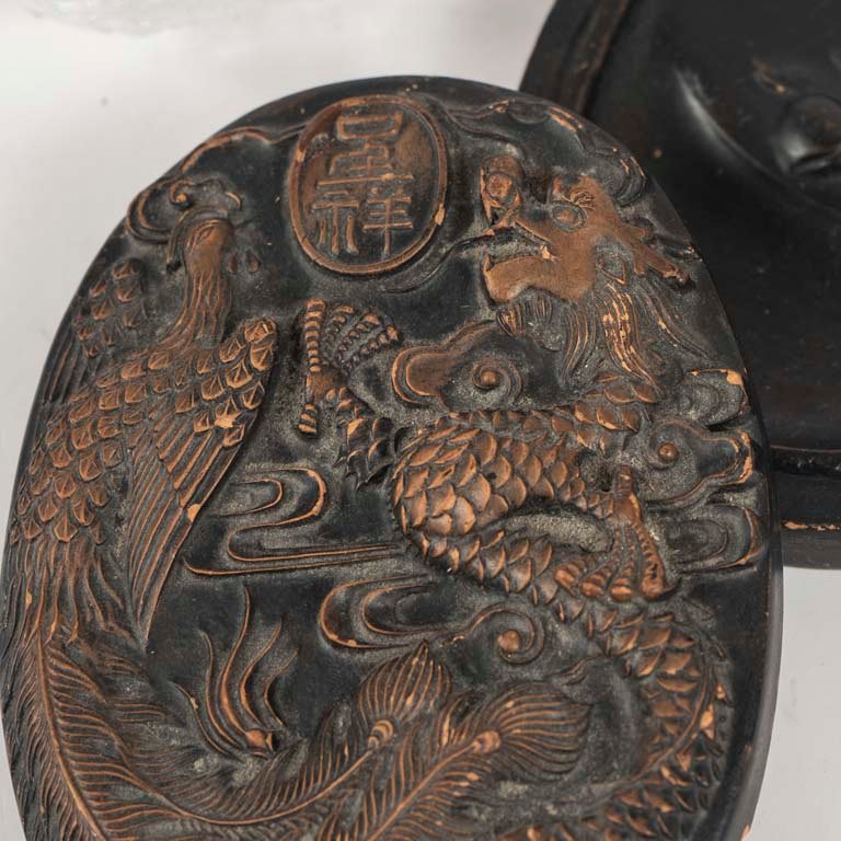 Tintero chino de cerámica con figura dragón y alhajero de cristal - imagen 2
