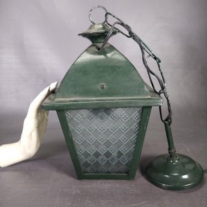 Farol de Chapa Verde con Cadena y Florón, Vidrios Fantasía - imagen 4