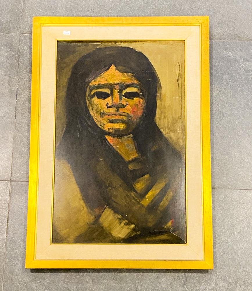 Cuadro oleo dama, marco madera 80 x 50 cm
