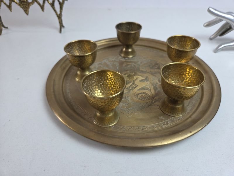 Juego de té o café de bronce con menorá judía - imagen 5