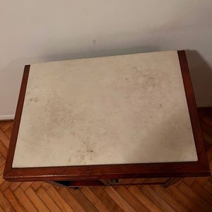 Mesa de Luz Antigua con Cajón y Tapa de Mármol - imagen 2