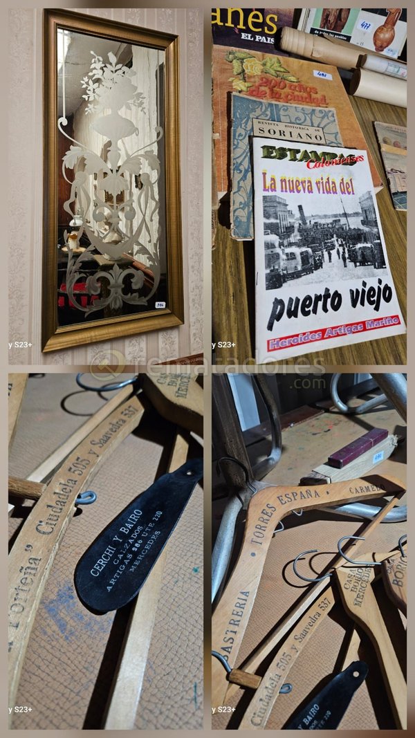 Espejo Antiguo con Marco Dorado y Diseño Grabado
