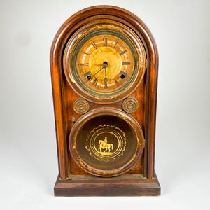 Reloj de Pared Antiguo con Caja de Madera y Vidrio Decorado - imagen 2