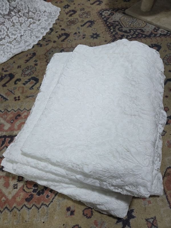Par de Cortinas de Encaje Blanco con Motivos Florales