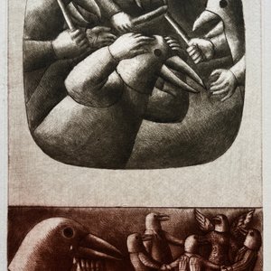 Grabado "La corneja y el cuervo" de Luis Alberto Solari - Edición 155/200 - imagen 1
