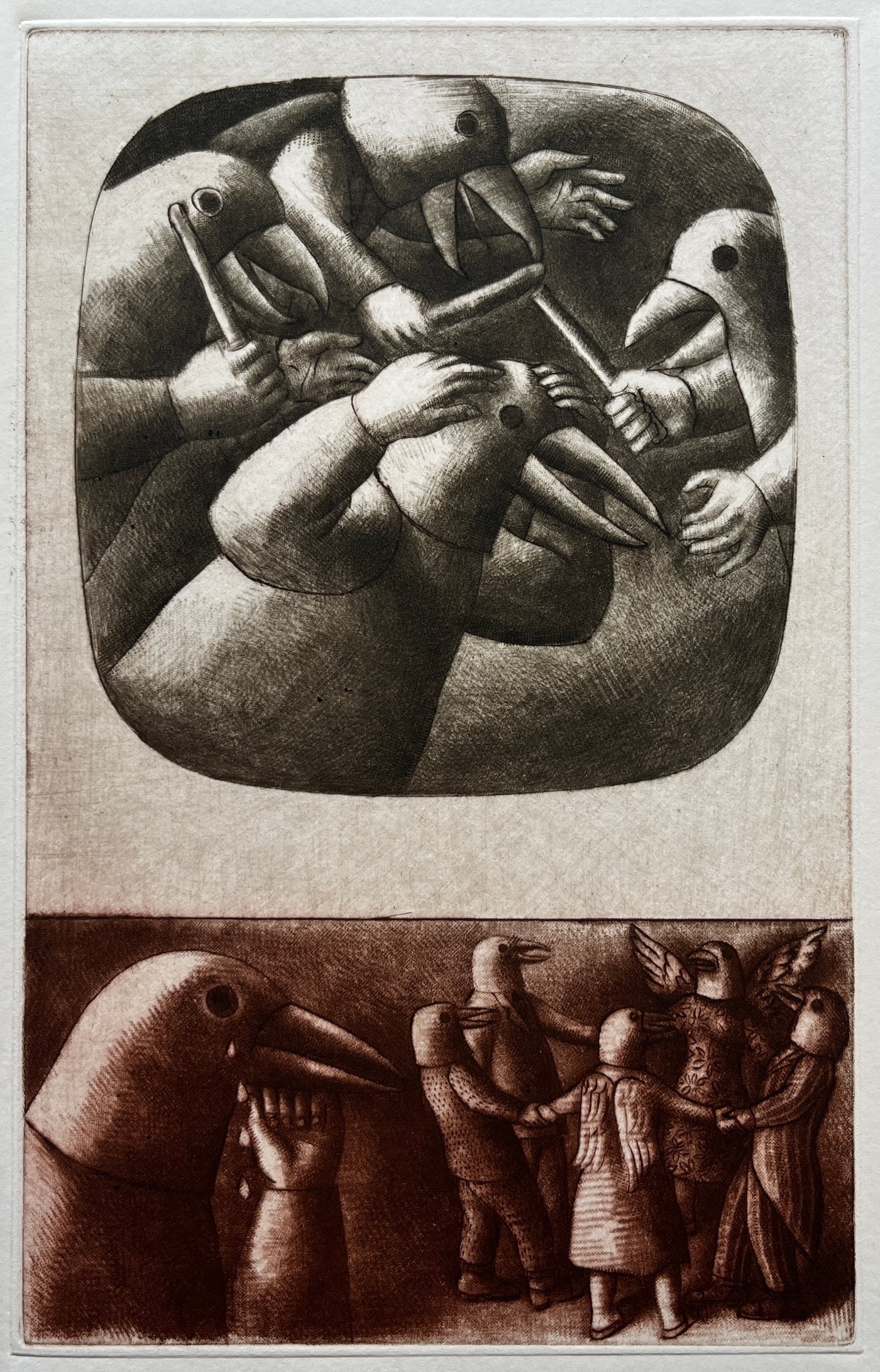 Grabado "La corneja y el cuervo" de Luis Alberto Solari - Edición 155/200