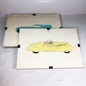 Cuatro Dibujos de Automóviles de Época a Lápiz y Color - imagen 2
