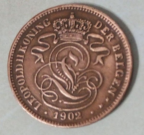 Moneda de 2 Céntimos de Bélgica 1902 - Cobre, Rey Leopoldo II - imagen 1