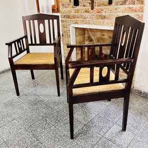 Par de Sillones Antiguos de Roble con Asiento de Cardo - imagen 2