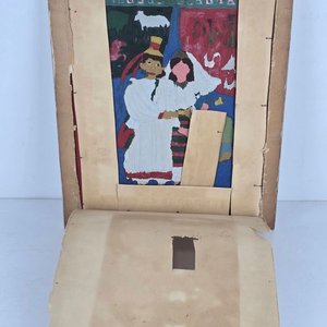Pintura sobre vidrio de origen húngaro, pareja vestida de gala - imagen 3