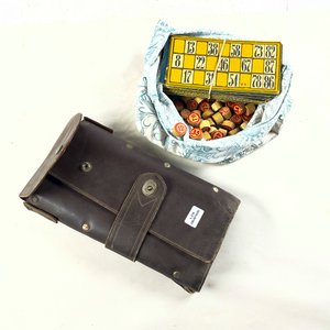 Estuche Antiguo de Cuero con Mapas y Juego de Lotería Completo - imagen 2