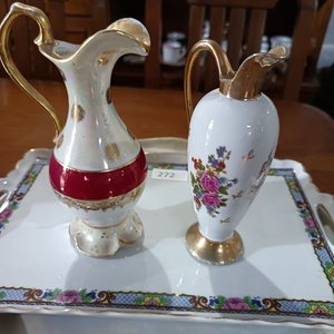 Dos Fuentes de Loza Antiguas y Dos Jarrones Decorativos - imagen 5