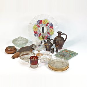 Lote de 14 Piezas: Jarra Cerámica, Fuelle Cuero, Bombonera Vidrio, Centro Frutal y Más - imagen 2