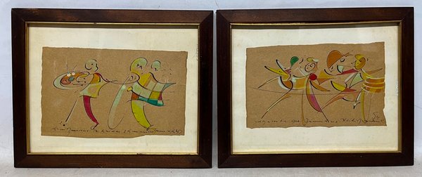 Dos acuarelas de Atilio Buriano sobre papel