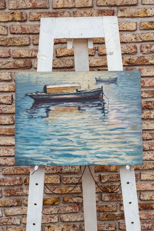 Pintura al óleo "Barcos en el Puerto" de Aldo Curto - imagen 1
