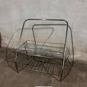 Mesita Auxiliar Cromada Vintage con Estante de Vidrio - imagen 3