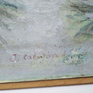 Óleo Paisaje Litoraleño de J. Calatayud: Palmeras y Reflejos en Agua - imagen 3