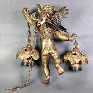 Colgante de Bronce Macizo con Querubín y 2 Luces - imagen 7