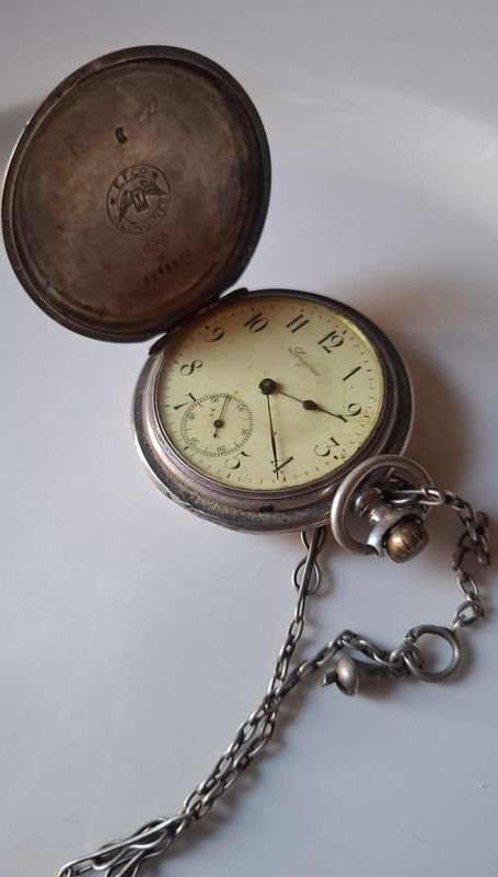 Reloj de bolsillo plata con cadena en mal estado - imagen 7