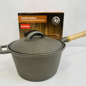 Lote siguiente: Cacerola Acerinox con Tapa y Mango de Madera - 21x10cm